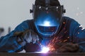 Welding expertise Professional heavy industry welder in focused action indoors Royalty Free Stock Photo