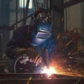 Welding expertise Professional heavy industry welder in focused action indoors Royalty Free Stock Photo