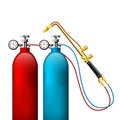 Welding gas bottles and oxy acetylene cutting torch - gas tank and burner