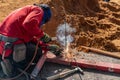 Welding hardware to lay the foundation Royalty Free Stock Photo