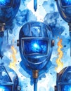 Welding Helmets in Blue Watercolor Pattern Royalty Free Stock Photo