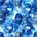 Welding Helmets Pattern on Blue Watercolor Background Royalty Free Stock Photo