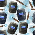 Welding Helmets and Torches Pattern Background Royalty Free Stock Photo