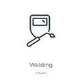Welding icon. Thin linear welding outline icon isolated on white background from industry collection. Line vector welding sign, Royalty Free Stock Photo