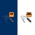 Welding, Machine, Mask, Factory, Industry  Icons. Flat and Line Filled Icon Set Vector Blue Background Royalty Free Stock Photo