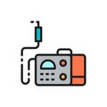 Welding machine with spark torch, welder tool flat color line icon. Royalty Free Stock Photo