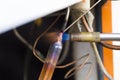 Worker welding two compressors parts