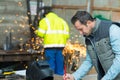 welding man welding pipe in industry Royalty Free Stock Photo