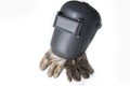 Welding helmet and gloves Royalty Free Stock Photo