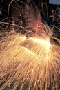 Welding metal and sparks