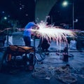 Welding at the night Royalty Free Stock Photo