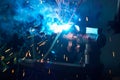 Welding process for metal close up Royalty Free Stock Photo