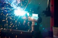 Welding process for metal close up Royalty Free Stock Photo