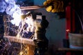 Welding process for metal close up Royalty Free Stock Photo