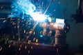 Welding process for metal close up Royalty Free Stock Photo
