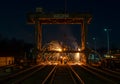 Welding railway tracks night Royalty Free Stock Photo