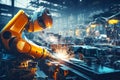 Welding robotics automatic arms machine in intelligent factory Royalty Free Stock Photo