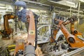 Welding robots in car production plant Royalty Free Stock Photo