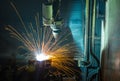 Welding robots machine in a car factory, manufacturing, industry Royalty Free Stock Photo