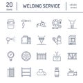 Welding services flat line icons. Rolled metal products, steelwork, stainless steel laser cutting, fabrication, turning Royalty Free Stock Photo