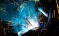 The Welding skill up use in product part automotiv Royalty Free Stock Photo
