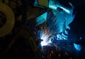 The Welding skill up use in product part automotiv Royalty Free Stock Photo