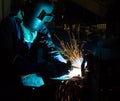 The Welding skill up use in product part automotiv Royalty Free Stock Photo