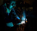 The Welding skill up use in product part automotiv Royalty Free Stock Photo