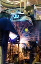 The Welding skill up use in product part automotiv Royalty Free Stock Photo