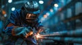 Welding sparks, Industrial worker using torch to welding metal in factory Royalty Free Stock Photo