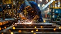 Welding sparks, Industrial worker using torch to welding metal in factory Royalty Free Stock Photo