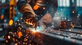 Welding sparks, Industrial worker using torch to welding metal in factory Royalty Free Stock Photo