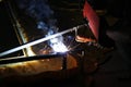 Welding steel in night Royalty Free Stock Photo