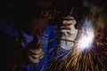 Welding steel structures and bright sparks Royalty Free Stock Photo