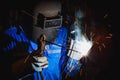 Welding steel structures and bright sparks Royalty Free Stock Photo