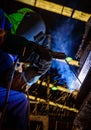 Welding steel structures and bright sparks Royalty Free Stock Photo