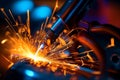 welding steel. welder, many sparks, Generative AI Royalty Free Stock Photo