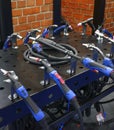 Welding torches made by Abimig T, for semi-automatic welder placed on worktable. Industry exhibition