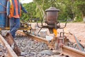 Welding tracks,the thermit rail welding. Royalty Free Stock Photo