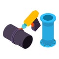 Welding work icon isometric vector. Modern manual welding torch and pipe icon