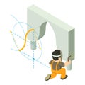 Welding work icon isometric vector. Welder carries welding work near curly arch Royalty Free Stock Photo