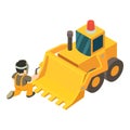 Welding work icon isometric vector. Welder perform repair work near bulldozer Royalty Free Stock Photo