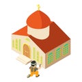 Welding work icon isometric vector. Welder perform repair work near church icon Royalty Free Stock Photo