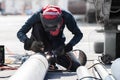 Welding work for steel pipe Royalty Free Stock Photo