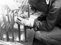 Welding work, worker with protective welding