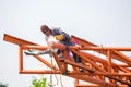 The welding workers at structures site. Worker is welding steel structures Royalty Free Stock Photo