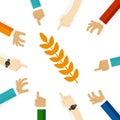 Welfare symbol of yellow crop wheat grain hand pointing team focus on concept Royalty Free Stock Photo