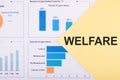 WELFARE text on a yellow paper with chart, business concept Royalty Free Stock Photo