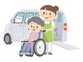 Welfare vehicles and wheelchair senior women and nursing staff Royalty Free Stock Photo