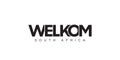 Welkom in the South Africa emblem. The design features a geometric style, vector illustration with bold typography in a modern